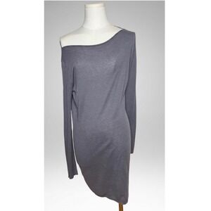 JARBO Gray Cotton Silk Cashmere Knit Off-Shoulder T-Shirt Dress